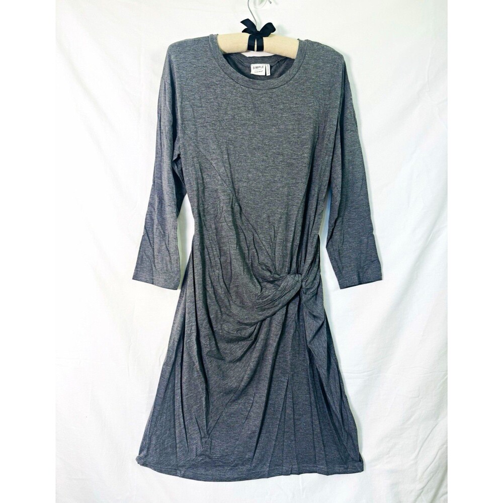Suzanne Betro Simple Gray Solid Knit Midi Sheath Dress Long Sleeve Women’s M